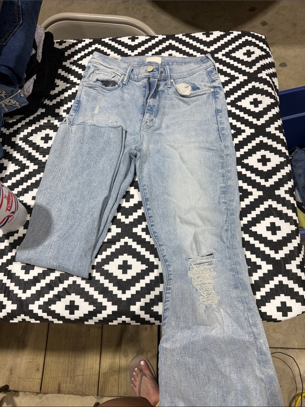 MOTHER Light Blue Wide Leg Distressed Jeans
